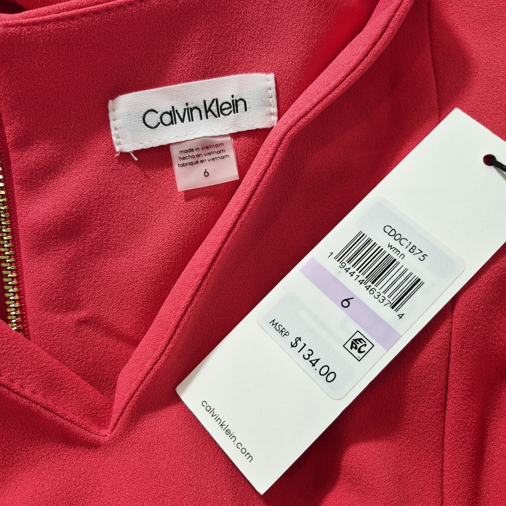 Calvin Klein Hot Pink V-Neck Midi Dress - Picture 6 of 7